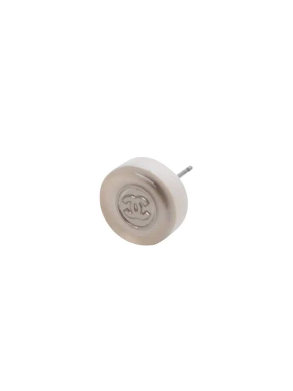 Chanel CC Logo Earrings 99 Metal Resin White Silver Clear